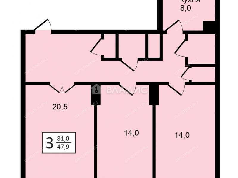 трёхкомнатная квартира на проспекте Октября дом 16