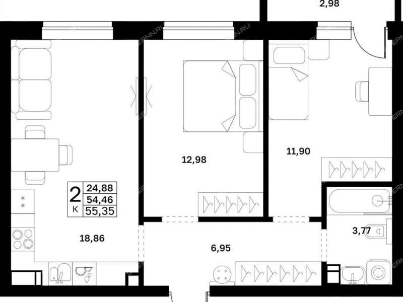 двухкомнатная квартира в новостройке в границах улиц Страж Революции, Гвардейцев, 50-летия Победы, Евгения Никонова, 17