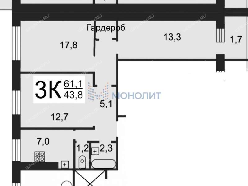 трёхкомнатная квартира на улице Ногина дом 4