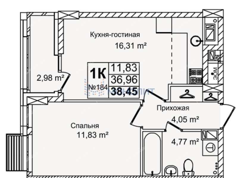 однокомнатная квартира на улице Красных Зорь